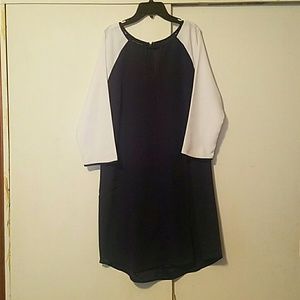 METAPHOR Navy and White Shirt Dress